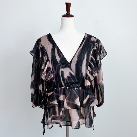 Ted Baker Jasmyna Ruffle V-Neck Metallic Blouse - Picture 2 of 11